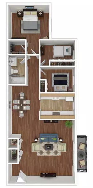 Floor plan for 3 beds, 2 baths, 1140 sqft